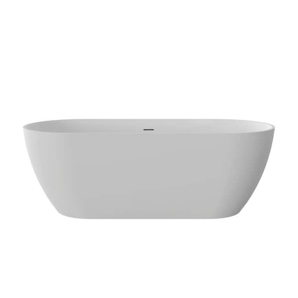 59.06 in. x 29.53 in. Soaking Freestanding Solid Surface Bathtub with Overflow and Pop-up Drain in Matte White