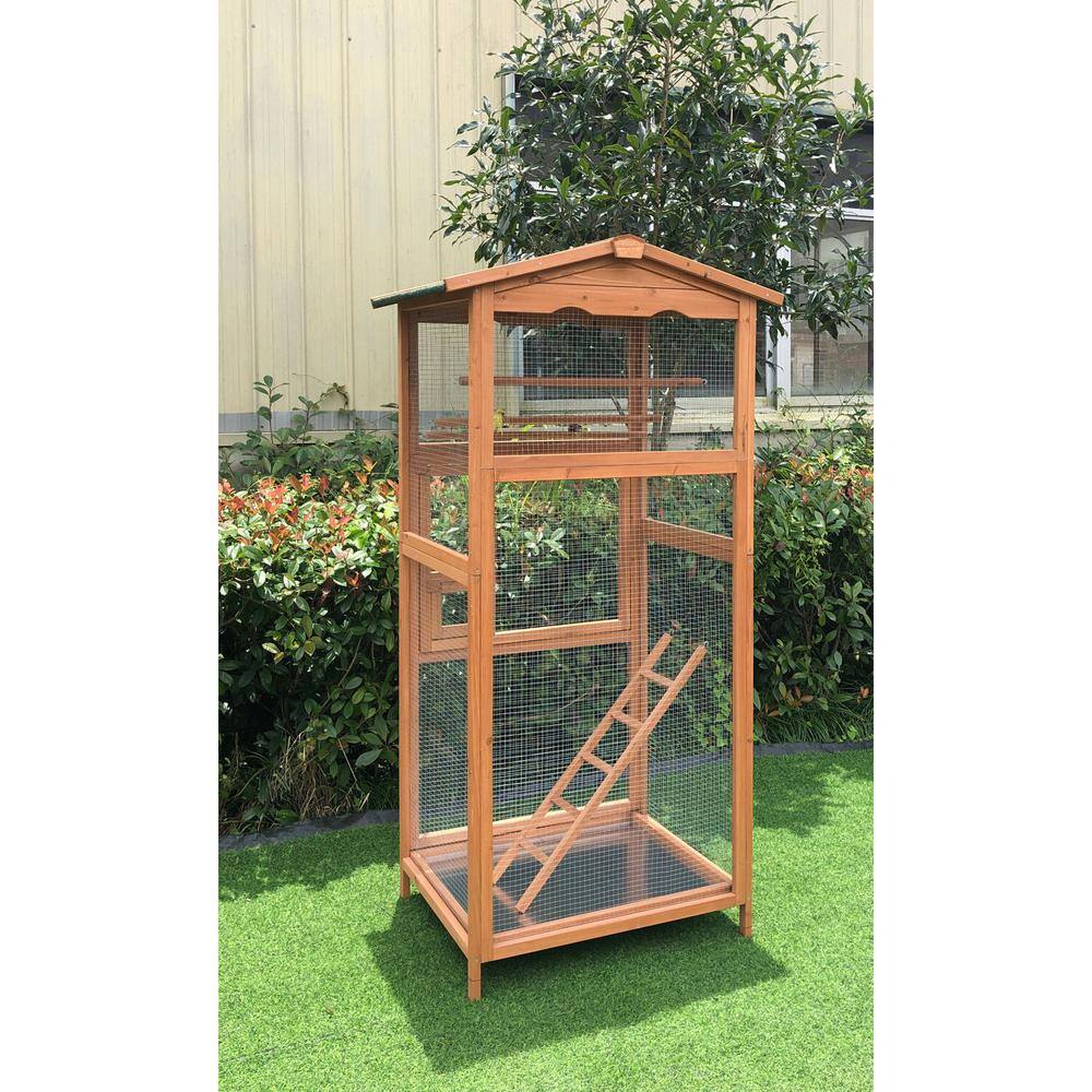 Hanover Rustic Stained Fir Wood Outdoor Bird Cage with Waterproof Roof