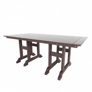 Hayes 71 in. All Weather HDPE Plastic Outdoor Dining Rectangle Trestle Table with Umbrella Hole in Dark Brown