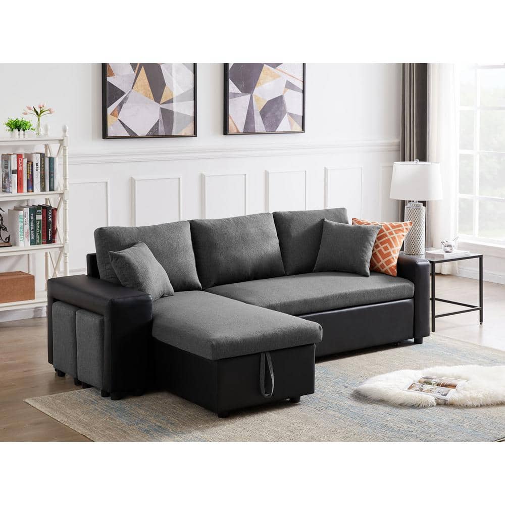 89 Upholstery Sleeper Sectional Sofa with Storage Space, USB  Port, 2 Cup Holders on Back Cushions : Home & Kitchen