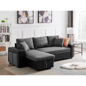 92.5 in. Dark Gray Full Size Upholstery Sleeper Sectional Reversible Sofa Bed with Storage Space