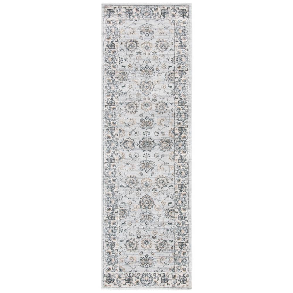 Isabella Light Grey and Cream Synthetic Floral Runner Rug