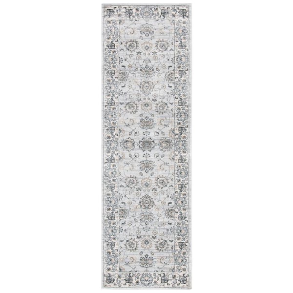 SAFAVIEH Isabella Light Gray/Cream 2 ft. x 7 ft. Speckled Floral Border Runner Rug