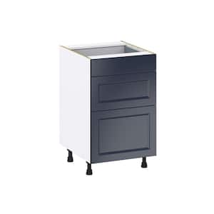 Devon Painted Blue Shaker Assembled Base Kitchen Cabinet with 3 Drawers 21 in. W x 34.5 in. H x 24 in. D