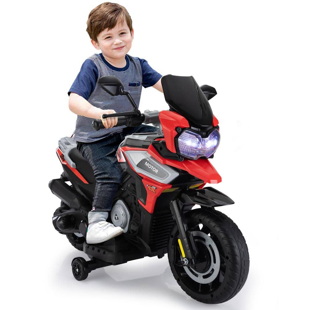 12-Volt Ride On Motorcycle Electric Dirt Bike for Kids with Training Wheels/Music Player/Headlights Red -  TOBBI, TH17S1087