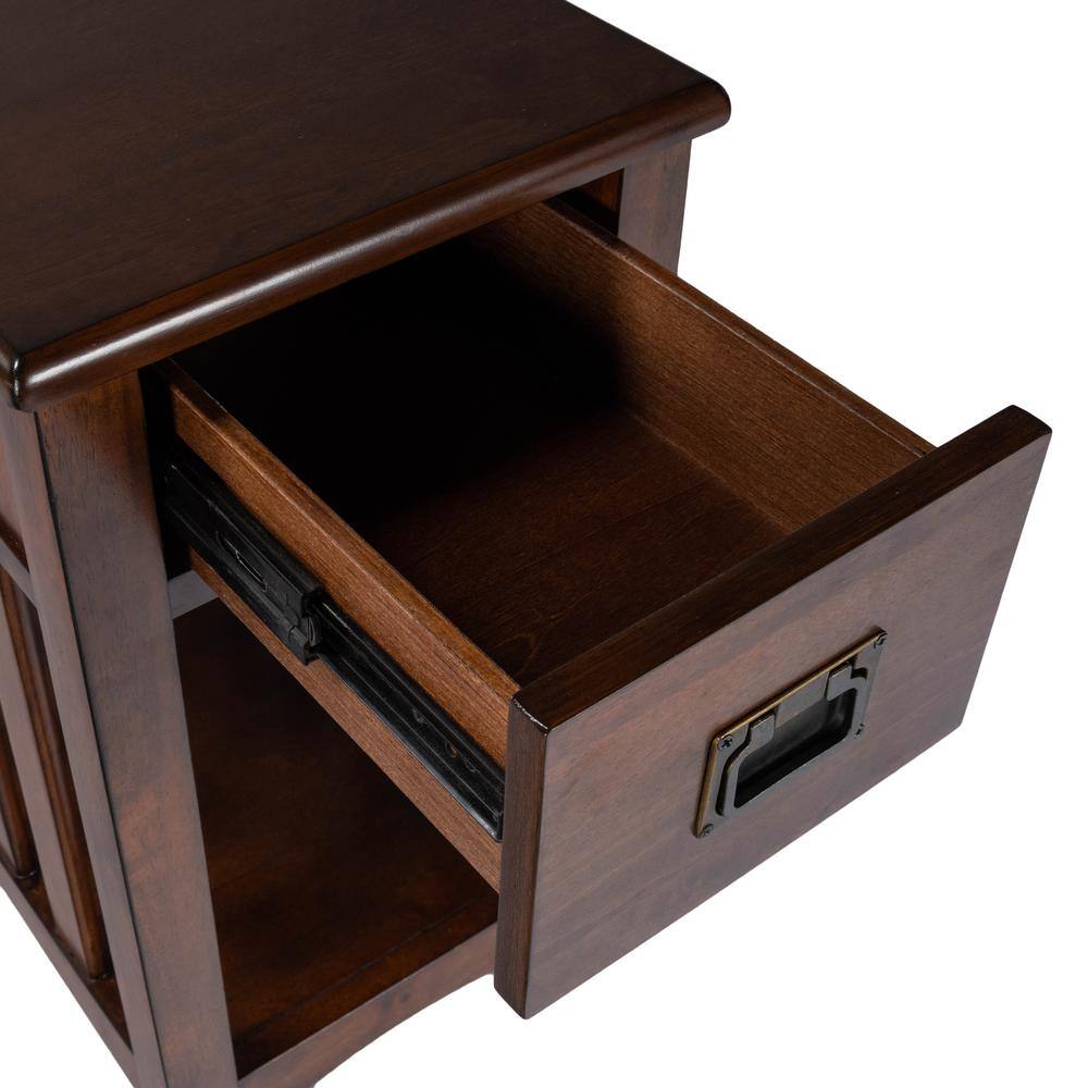 Cherry Wood and Metal Rectangular Chairside Table with Storage