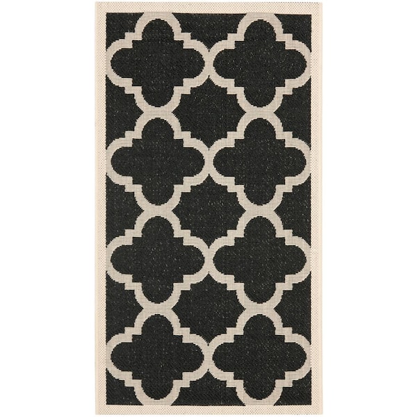 SAFAVIEH Courtyard Black/Beige Doormat 3 ft. x 5 ft. Geometric Indoor/Outdoor Patio Area Rug
