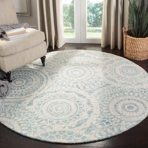 Abstract Ivory/Blue 6 ft. x 6 ft. Round Medallion Geometric Area Rug