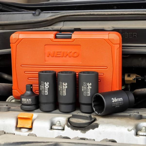 NEIKO 1/2 in. Drive 12-Point Axle Nut Socket Set, 5 Piece, Metric