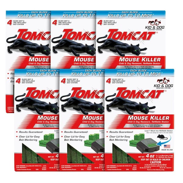 Mouse Killer Child and Dog Resistant, Refillable Station, 6 Packages each which contain 1 Bait Station and 4 Refills