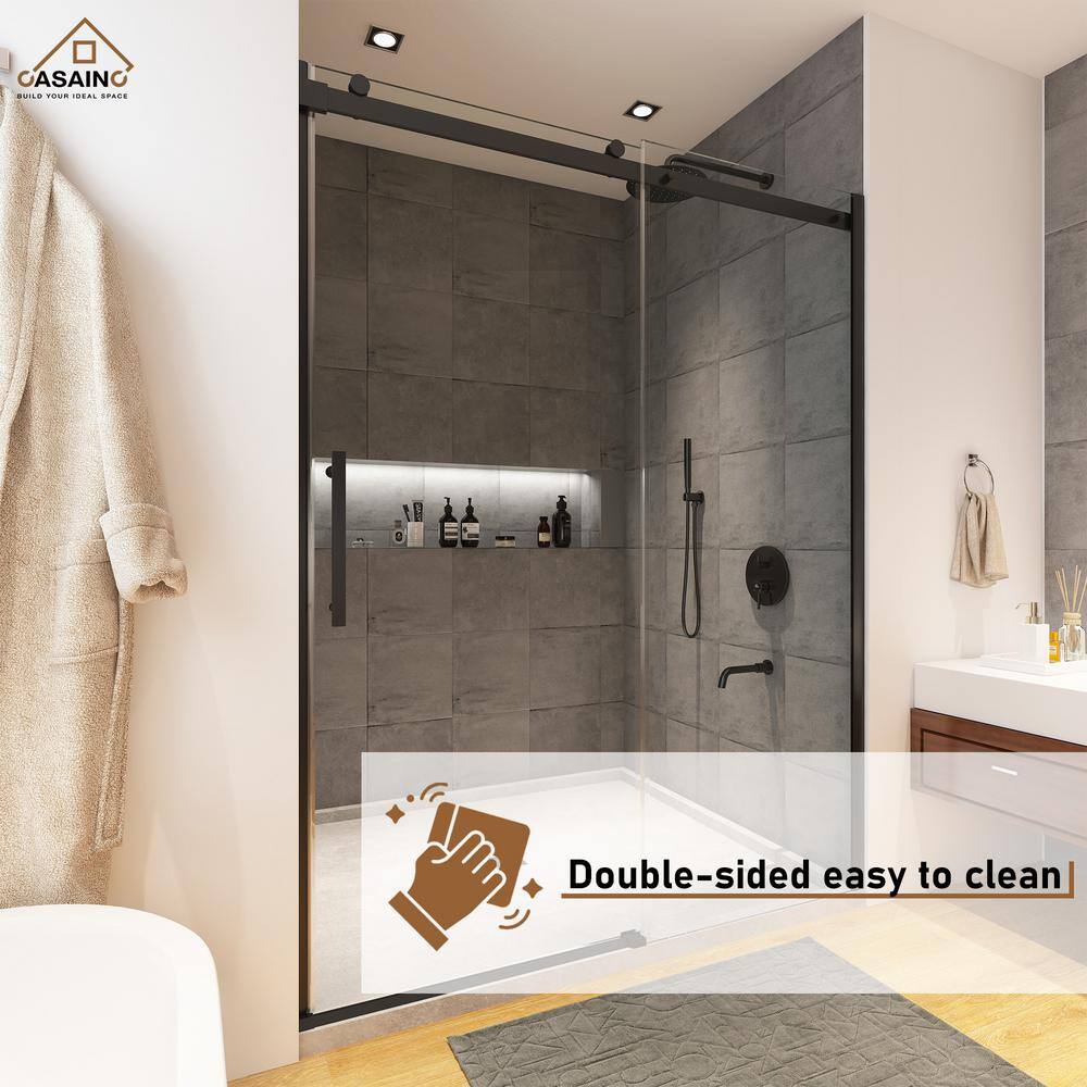 Matte Black Frameless Single Sliding Shower Door 48" x 76"