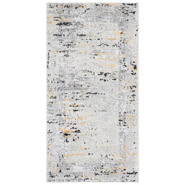 Amelia 2 ft. x 4 ft. Gray/Gold Damask Distressed Area Rug