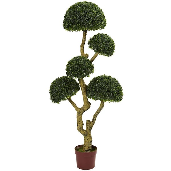 Nearly Natural 5 ft. UV Resistant Indoor/Outdoor 5-Head Boxwood Artificial Tree