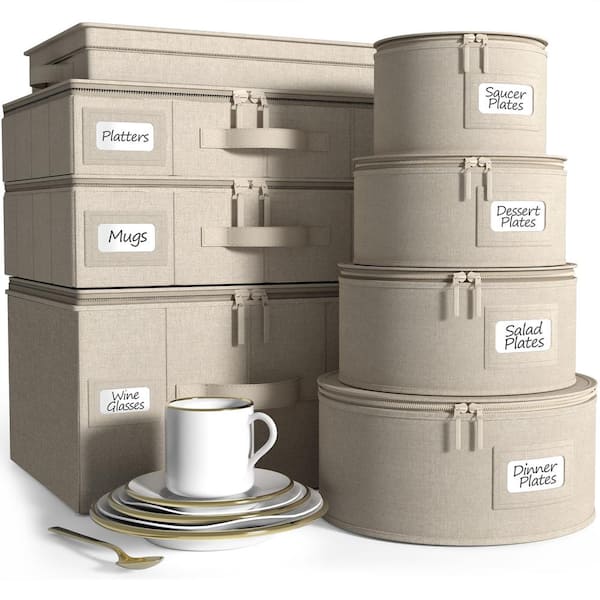 Sorbus 8 Pc Hard Shell China Storage Containers-Glass & Dish Storage Containers with Felt Plate Protectors Included