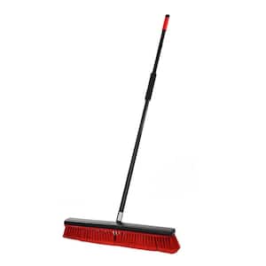 24 in. Red Indoor Smooth Surface 2-in-1 Squeegee Push Broom