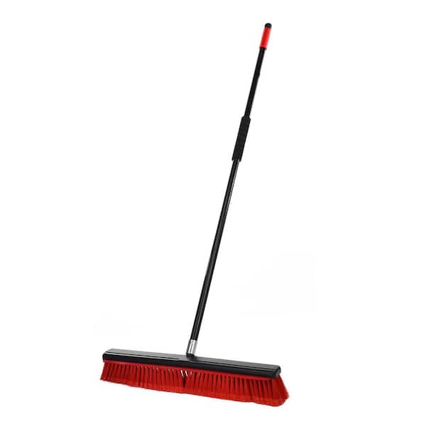 Alpine Industries 24 in. Red Indoor Smooth Surface 2-in-1 Squeegee Push Broom