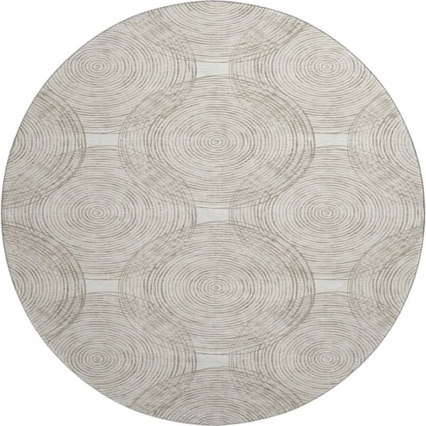 Mayfield Premium Machine Washable Abstract AMF2534 Ivory 8 ft. x 8 ft. Round Rug