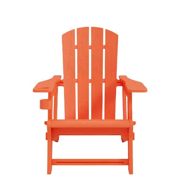 Outdoor Plastic Adirondack Chair with Cup Holder in Orange