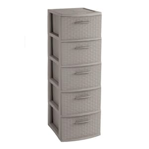 12.6 in. W x 39 in. H x 14.6 in. D Taupe Rattan 5-Drawer Storage Cabinet