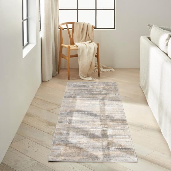 Rush Grey/Beige 2 ft. x 10 ft. Abstract Contemporary Runner Area Rug