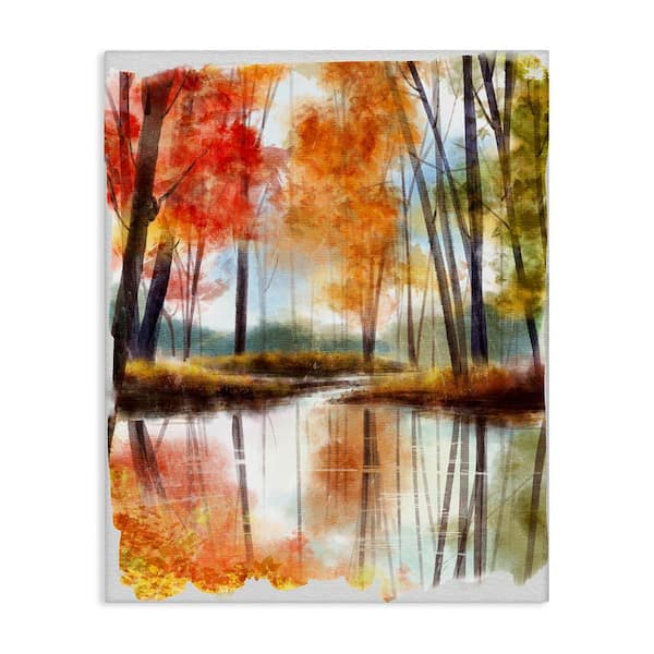 Stupell Industries Autumn Lake Reflection Open Meadow Fall Foliage Trees by Ziwei Li Unframed Graphic Nature Art Print 30 in. x 24 in.