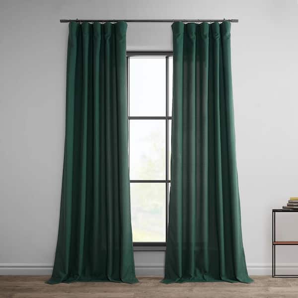 Exclusive Fabrics & Furnishings Deep Green Dobby Linen 50 in. W x 108 in. L Rod Pocket Room Darkening Curtain (Single Panel)