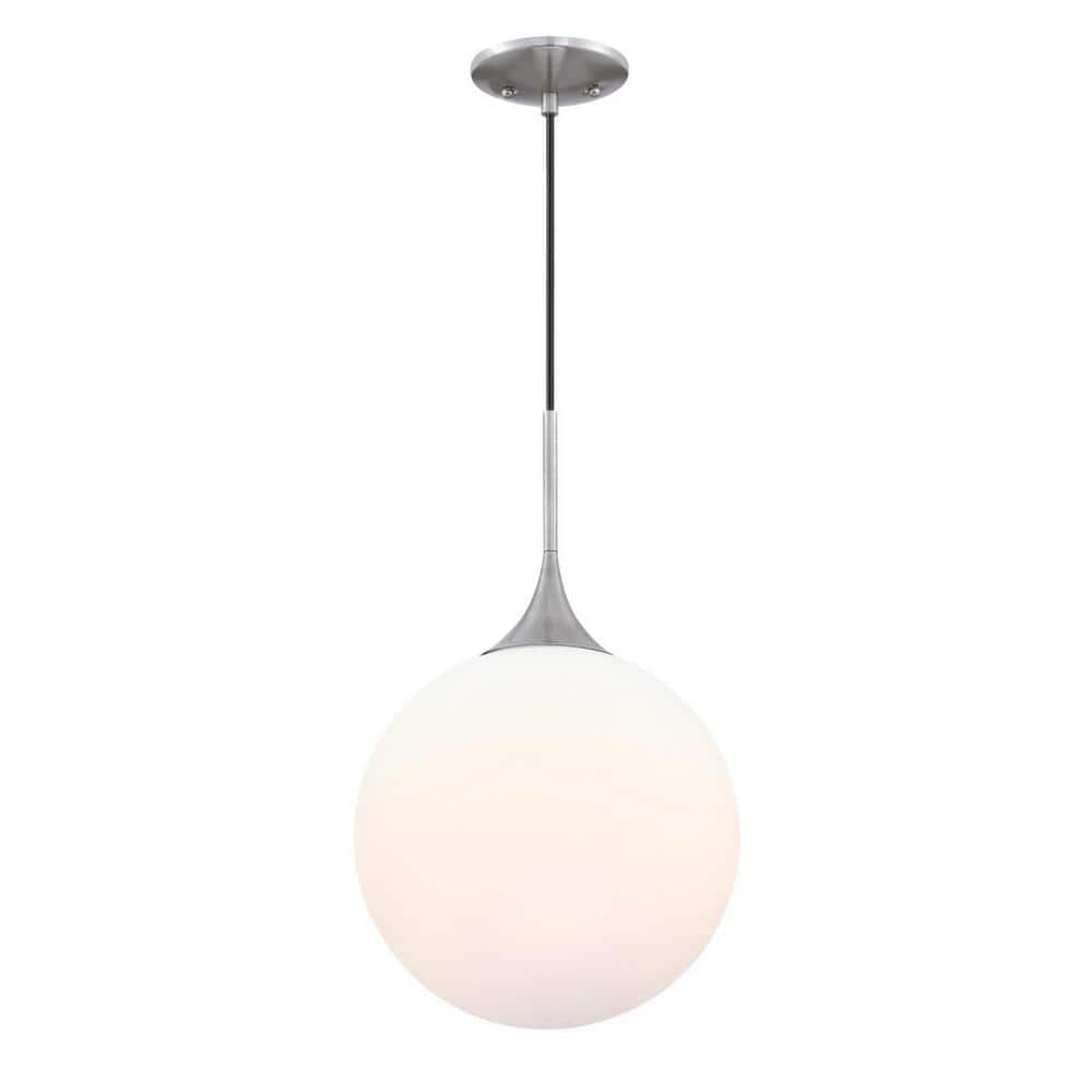 Brushed Nickel LED Pendant Light with Frosted Glass Globe