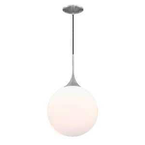 Moretti 12-Watt Integrated LED Brushed Nickel Pendant with Frosted Opal Glass