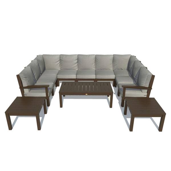 Highwood Bespoke Deep Seating 12-Piece Plastic Outdoor Sectional Set with Conversation Table and 2 Side Tables with Cushions