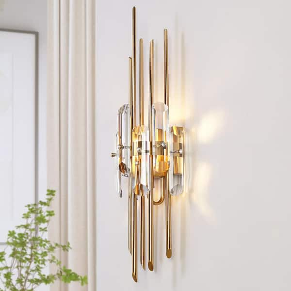 LNC Fataingyism 1-Light Plating Brass Linear Wall Sconce with Crystal Accents