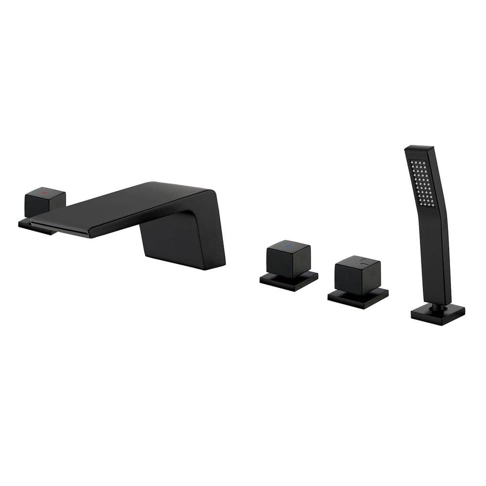 2-Handle Deck-Mount Roman Tub Faucet with Waterfall and Hand Shower in. Mat