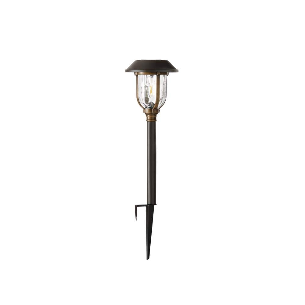 Hampton Bay Savannah 25 Lumens Solar 2-Tone Bronze and Brass LED Diecast Landscape Pathway Light Set with Vintage Bulb