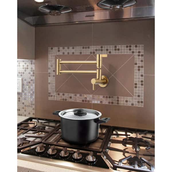 Wall Mounted Pot Filler with Dual-Handle in Bruhsed Gold