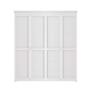 72 in. x 80 in. Double 36 in. W Doors Solid Core, White MDF Wood, Louver Bi-Fold Door with Hardware