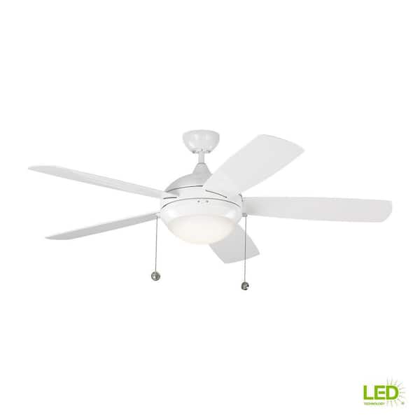 Discus Outdoor 52 in. Wet Rated Integrated LED White Ceiling Fan with White Blades and 3000K Light Kit, Pull Chain