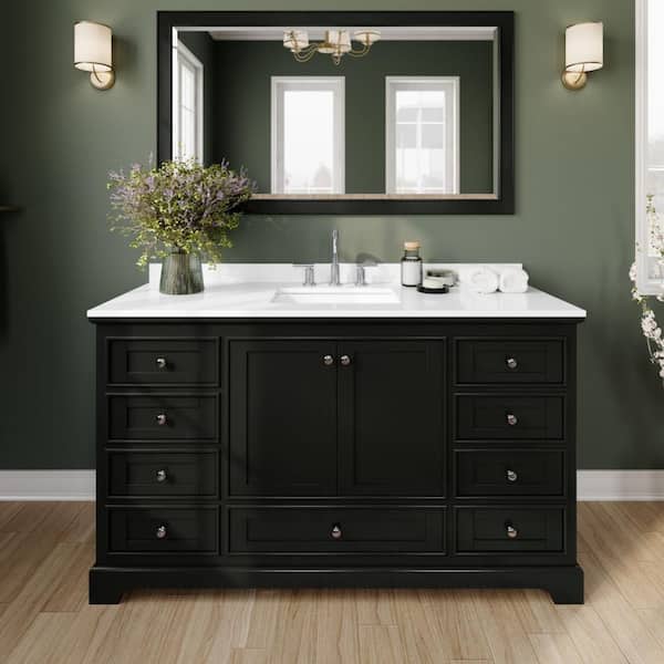 Deborah 60 in. Single Freestanding Dark Espresso Bath Vanity with White Cultured Marble Top
