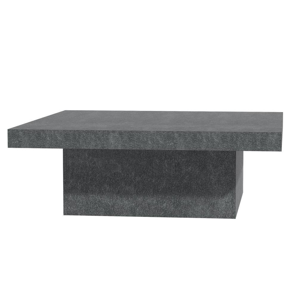GALANO Carmelo 35.4 in. Cement Gray Stone Square Wood Top Coffee Table