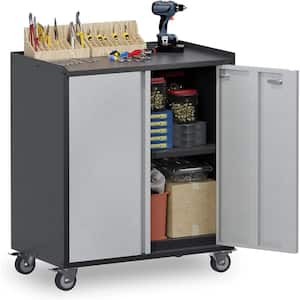 Rolling Lockable 30.31 in. D x 18.11 in. W x 35.43 in.H Metal Storage Freestanding Cabinet Set in Black and Grey