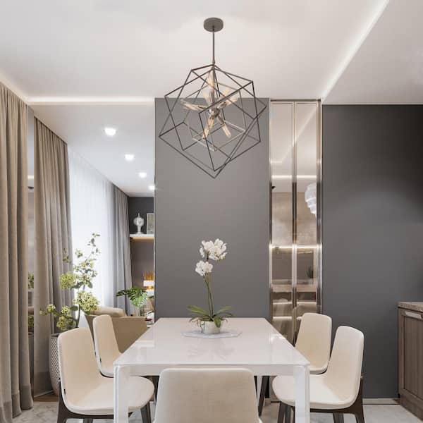 Artika Imperium 9-Light Brushed Nickel Modern Sputnik Geometric Chandelier Light Fixture for Dining Room or Kitchen