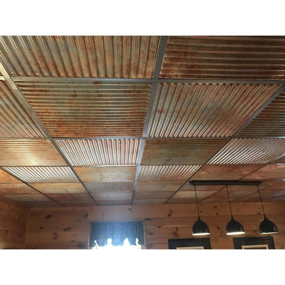 Old Tin Roof Faux Metal 24" Square Ceiling Tiles, Set of 25