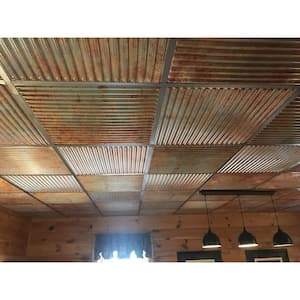 Ridged 2 ft. x 2 ft. PVC Glue-up or Lay in Ceiling Tile in Old Tin Roof