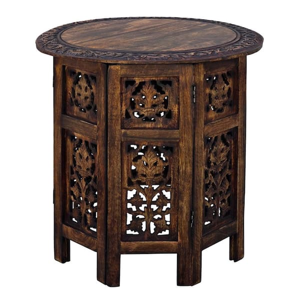 THE URBAN PORT 18 in. Brown Small Round Wood Coffee Table
