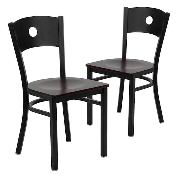 Carnegy Avenue Mahogany Wood Seat/Black Metal Frame Restaurant Chairs (Set of 2)