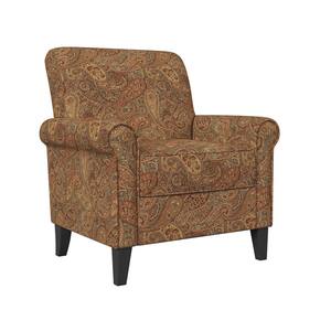 Jean Paisley Multicolored Paisley with Burgundy Arm Chair (No Nail Head Trim)