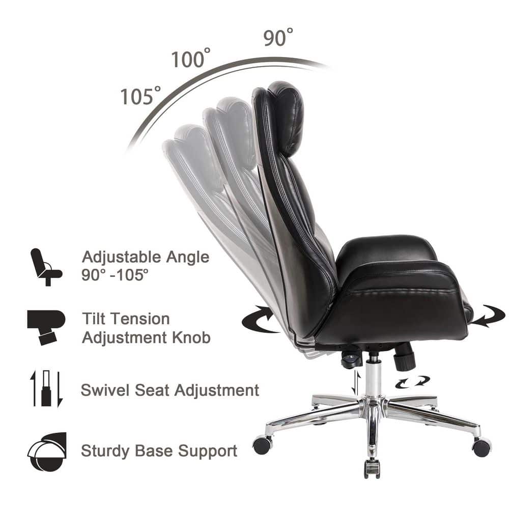 Ergonomic Executive High-Back Swivel Chair in Black Leatherette