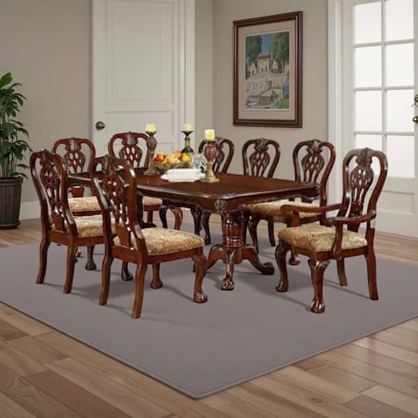 Mina 9-Piece Rectangle Cherry Brown Wood Top Pedestal Dining Table Set Seats 8