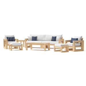 Benson 8-Piece Wood Sofa and Club Chair Patio Conversation Set with Sunbrella Centered Ink Cushions