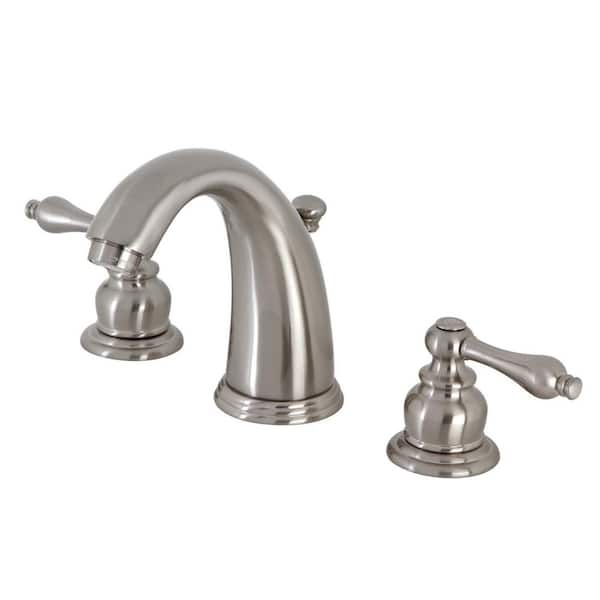 Kingston Brass Victorian 8 in. Widespread 2-Handle Bathroom Faucets with Brass Pop-Up in Brushed Nickel