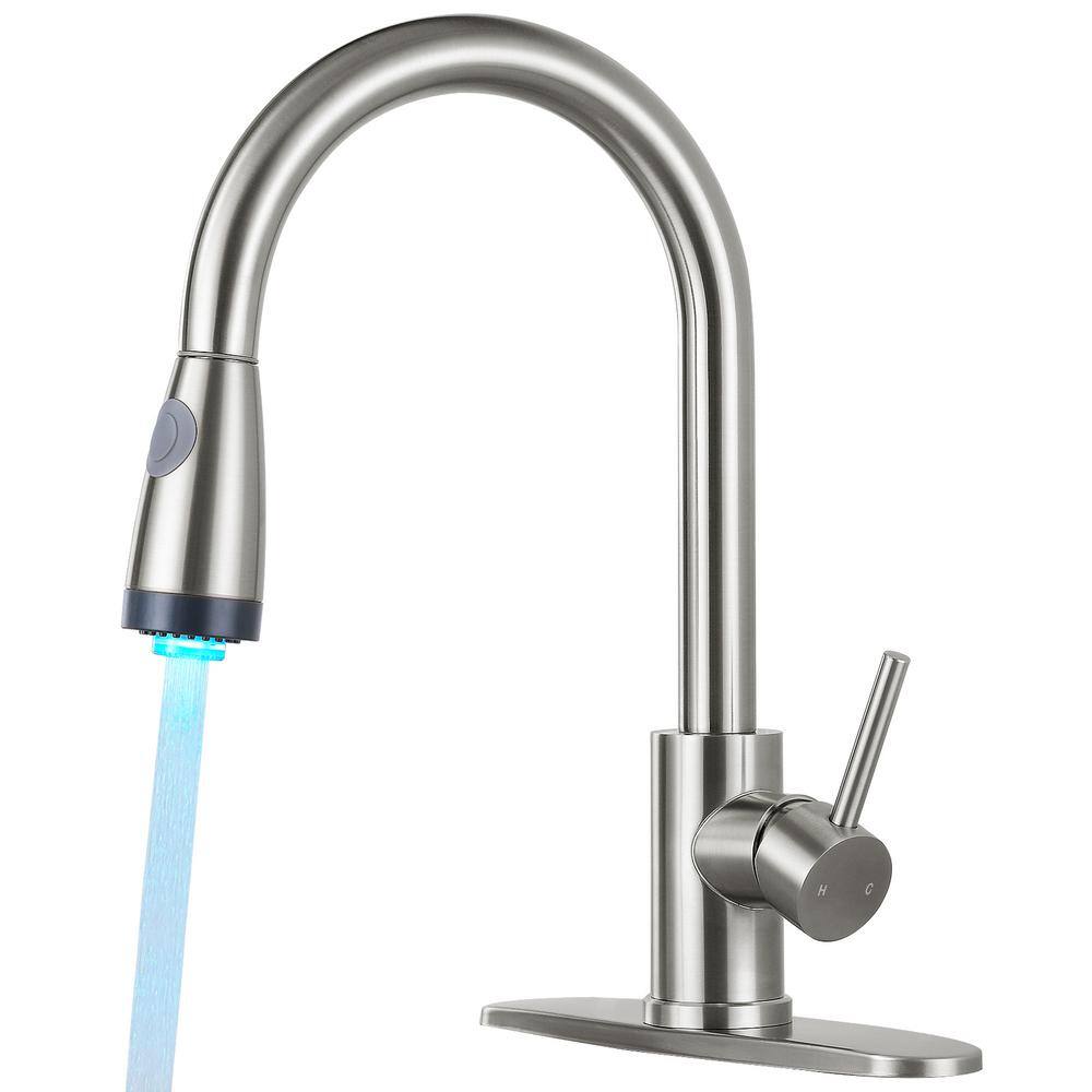 Single Handle Pull Down Sprayer Kitchen Faucet with Pull Out LED Light Spra