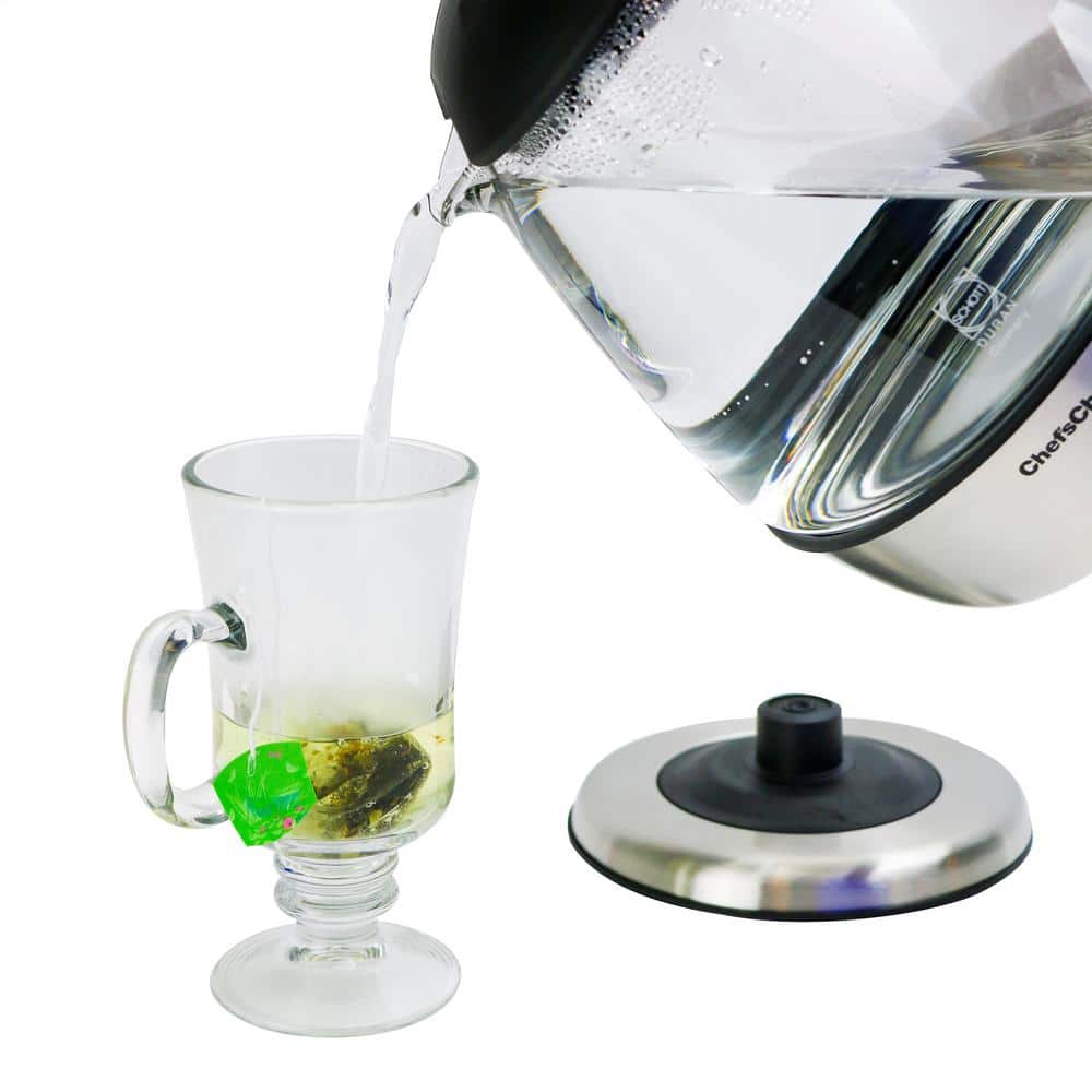 1.6 Qt Brushed Stainless Steel and Glass Cordless Electric Kettle